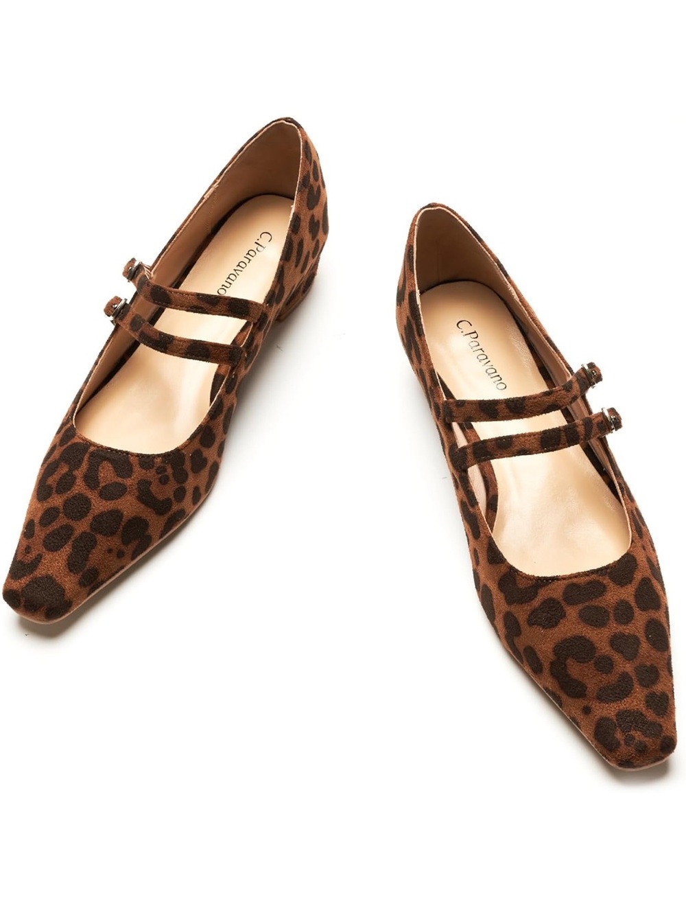 C. Paravano Brown Leopard Print Mary Jane Flats